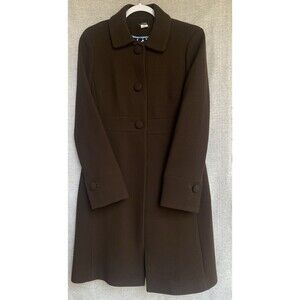 J Crew Lady Day Rich Brown Wool Coat Womens 8 Silk Lined Classic Dress Polka dot